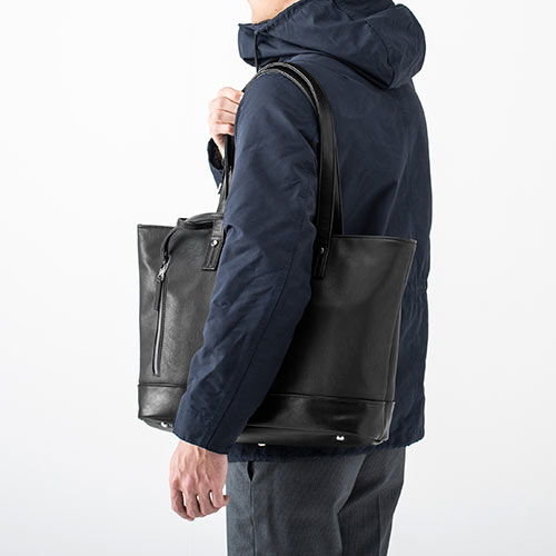 トートバッグ（合皮・A4収納・メンズ・レディース・大きめ・ビジネス・ブラック）