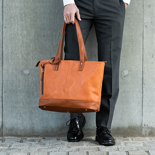 トートバッグ（合皮・A4収納・メンズ・レディース・大きめ・ビジネス・キャメル）