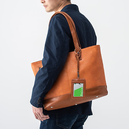 トートバッグ（合皮・A4収納・メンズ・レディース・大きめ・ビジネス・キャメル）