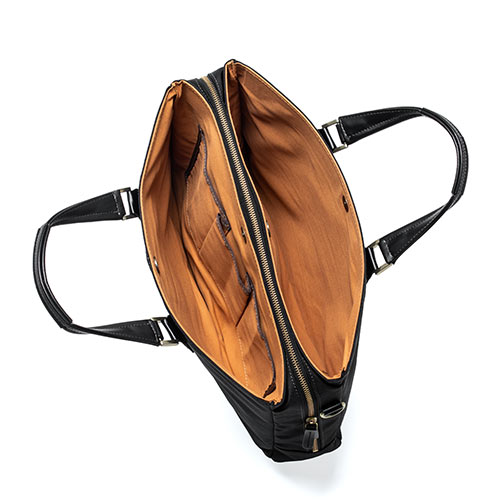 日本製ビジネスバッグ（豊岡縫製・国産素材鎧布使用・2WAY・高強度ナイロン使用・ダブル収納・三方ファスナー・ブラック）