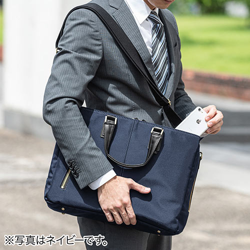 日本製ビジネスバッグ（豊岡縫製・国産素材鎧布使用・2WAY・高強度ナイロン使用・ダブル収納・三方ファスナー・ブラック）