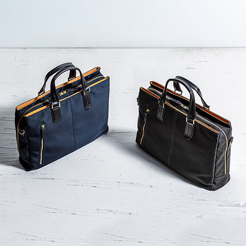 日本製ビジネスバッグ（豊岡縫製・国産素材鎧布使用・2WAY・高強度ナイロン使用・ダブル収納・三方ファスナー・ブラック）