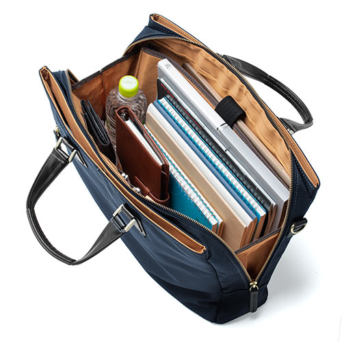 ビジネスバッグ（日本製・豊岡縫製・国産素材鎧布使用・2WAY・高強度ナイロン使用・ダブル収納・三方ファスナー・ネイビー）