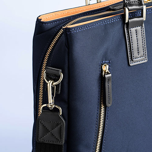 ビジネスバッグ（日本製・豊岡縫製・国産素材鎧布使用・2WAY・高強度ナイロン使用・ダブル収納・三方ファスナー・ネイビー）