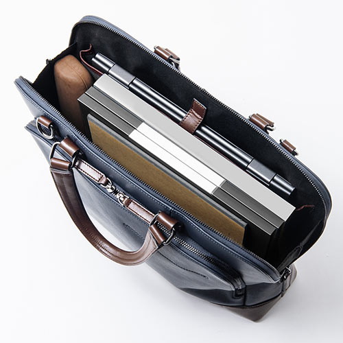 ビジネスバッグ（本革・A4収納対応・メンズ・ショルダーベルト付属・2WAY・ネイビー）