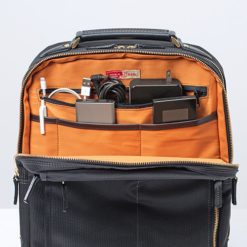 リュック（メンズ・ビジネス・自立・日本製・鎧布生地・ダブルルーム・18L・ブラック）