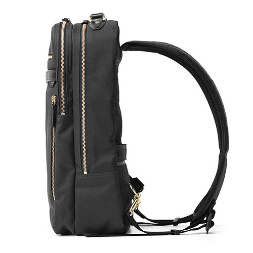 リュック（メンズ・ビジネス・自立・日本製・鎧布生地・ダブルルーム・18L・ブラック）