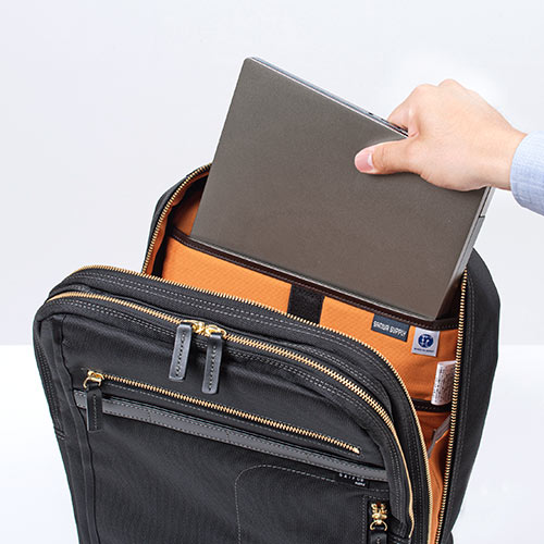 リュック（メンズ・ビジネス・自立・日本製・鎧布生地・ダブルルーム・18L・ブラック）