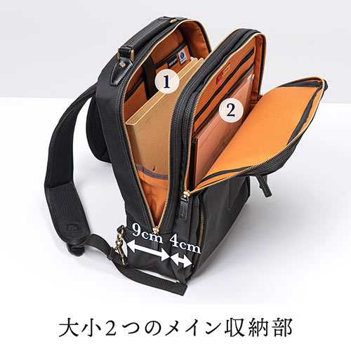 リュック（メンズ・ビジネス・自立・日本製・鎧布生地・ダブルルーム・18L・ブラック）
