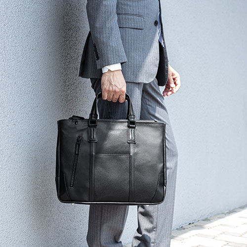 バッグ（日本製・ビジネス・ブリーフ・倉敷帆布・手持ち・ショルダー・A4対応・ブラック）