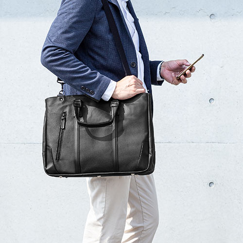 バッグ（日本製・ビジネス・ブリーフ・倉敷帆布・手持ち・ショルダー・A4対応・ブラック）