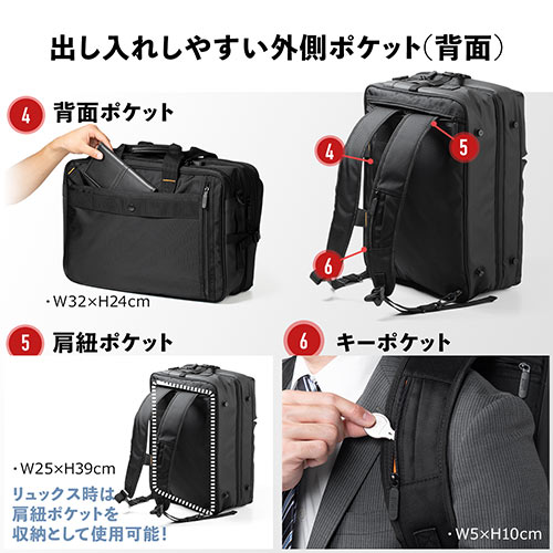 ビジネスバッグ（リュック・ショルダー・大容量・ブラック・28.3リットル）