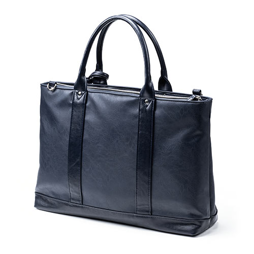 バッグ（ビジネス・カジュアル・大容量・A4収納・ショルダーベルト付属・2WAY・合皮・大きめ・ネイビー）