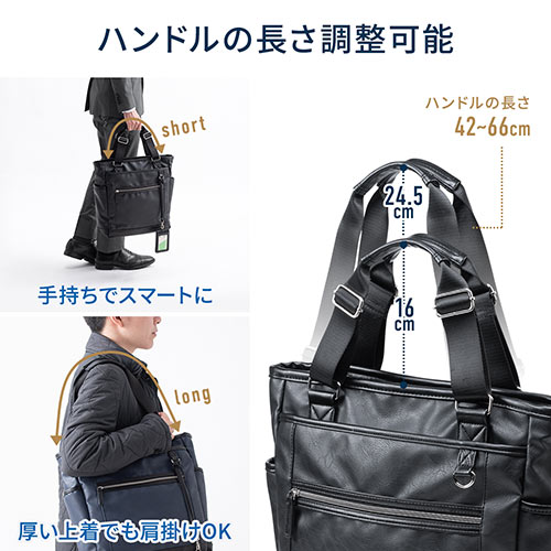 トートバッグ（メンズ・ビジネス・A4・手持ち・肩掛け・リュック・PUレザー・通勤・通学・ネイビー）