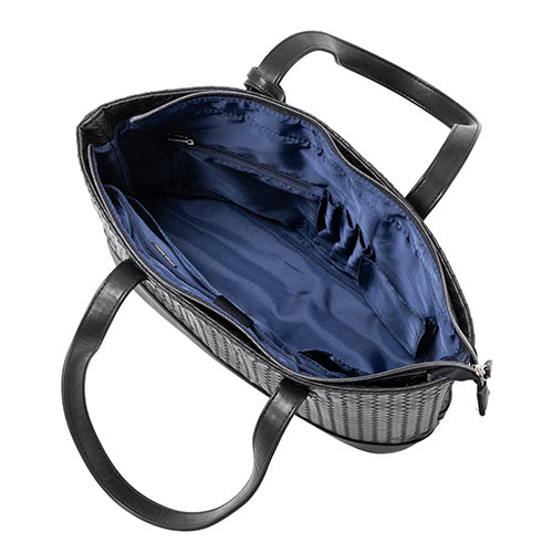 トートバッグ（合皮・大きめ/大容量・A4収納・網目・イントレチャート・ブラック）