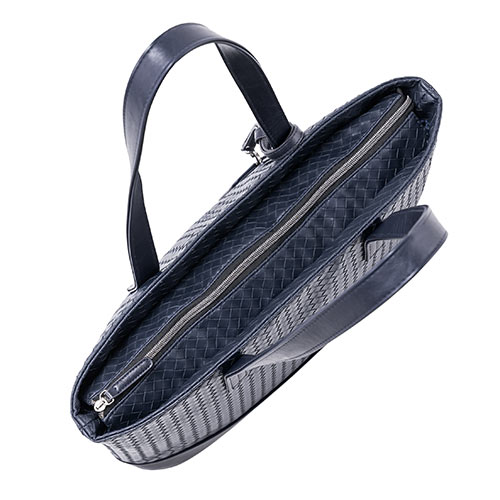 トートバッグ（合皮・大きめ/大容量・A4収納・網目・イントレチャート・ネイビー）