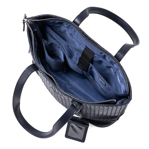 トートバッグ（合皮・大きめ/大容量・A4収納・網目・イントレチャート・ネイビー）