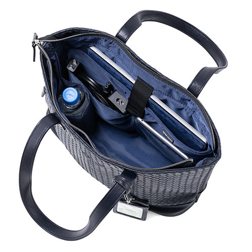 トートバッグ（合皮・大きめ/大容量・A4収納・網目・イントレチャート・ネイビー）