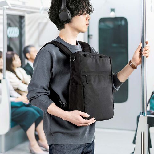 トートバッグ（3WAY・スリム・縦長・リュック / ショルダーバッグ・14インチ・PC収納・通学・通勤・カジュアル・多機能・メンズ・ビジネス・容量 15L・A4収納・ブラック）