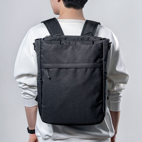 トートバッグ（3WAY・スリム・縦長・リュック / ショルダーバッグ・14インチ・PC収納・通学・通勤・カジュアル・多機能・メンズ・ビジネス・容量 15L・A4収納・ブラック）