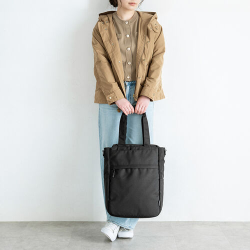 トートバッグ（3WAY・スリム・縦長・リュック / ショルダーバッグ・14インチ・PC収納・通学・通勤・カジュアル・多機能・メンズ・ビジネス・容量 15L・A4収納・ブラック）