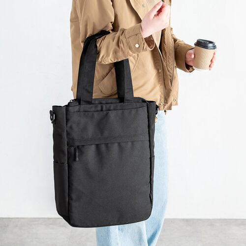 トートバッグ（3WAY・スリム・縦長・リュック / ショルダーバッグ・14インチ・PC収納・通学・通勤・カジュアル・多機能・メンズ・ビジネス・容量 15L・A4収納・ブラック）