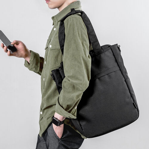 トートバッグ（3WAY・スリム・縦長・リュック / ショルダーバッグ・14インチ・PC収納・通学・通勤・カジュアル・多機能・メンズ・ビジネス・容量 15L・A4収納・ブラック）