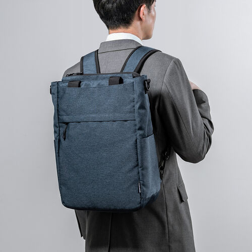 トートバッグ（3WAY・スリム・縦長・リュック / ショルダーバッグ・14インチ・PC収納・通学・通勤・カジュアル・多機能・メンズ・ビジネス・容量 15L・A4収納・ネイビー）