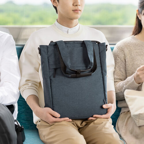 トートバッグ（3WAY・スリム・縦長・リュック / ショルダーバッグ・14インチ・PC収納・通学・通勤・カジュアル・多機能・メンズ・ビジネス・容量 15L・A4収納・ネイビー）