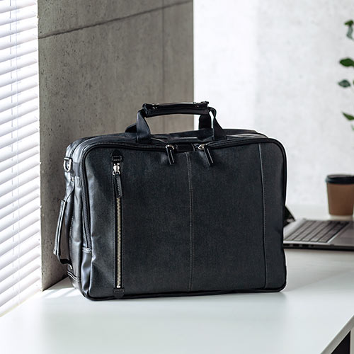 ビジネスバッグ（ビジネスリュック・日本製・豊岡製・岡山デニム・3WAY・撥水加工・ショルダー付き・ ブラック）