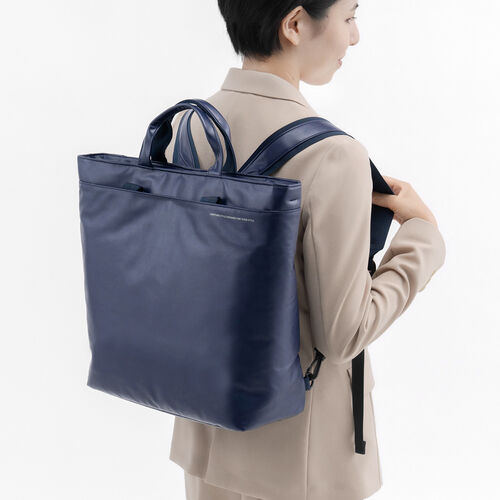 ビジネストートバッグ（3WAY・トート・リュック・手持ち・合皮製・耐水・簡単お手入れ・ビジネス・カジュアル・ネイビー）