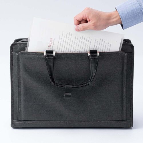 ビジネスバッグ（日本製・岡山デニム・2WAY・手持ち・肩掛け・ショルダー・防水加工生地・A4対応・14ポケット・ブラック）