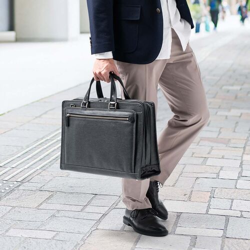 ビジネスバッグ（日本製・岡山デニム・2WAY・手持ち・肩掛け・ショルダー・防水加工生地・A4対応・14ポケット・ブラック）