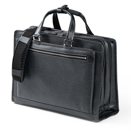 ビジネスバッグ（日本製・岡山デニム・2WAY・手持ち・肩掛け・ショルダー・防水加工生地・A4対応・14ポケット・ブラック）