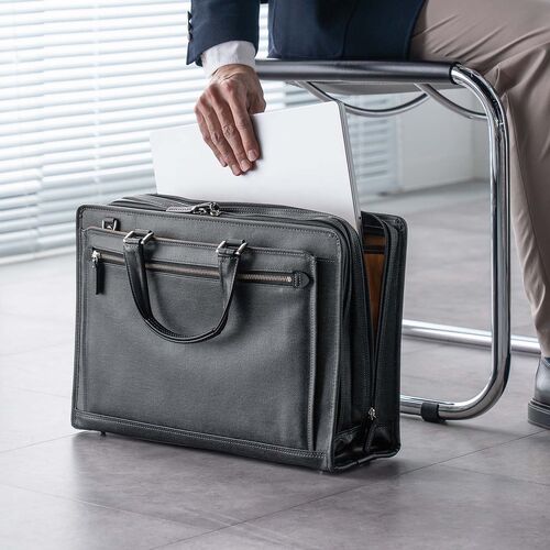 ビジネスバッグ（日本製・岡山デニム・2WAY・手持ち・肩掛け・ショルダー・防水加工生地・A4対応・14ポケット・ブラック）