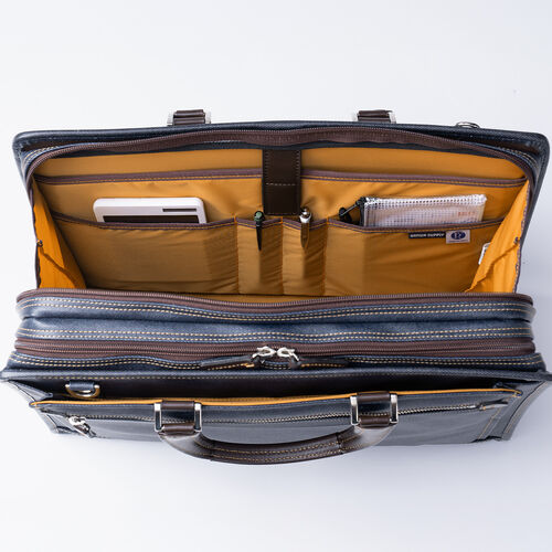 ビジネスバッグ（日本製・岡山デニム・2WAY・手持ち・肩掛け・ショルダー・防水加工生地・A4対応・14ポケット・ネイビー）