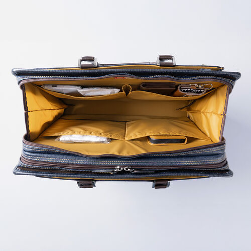 ビジネスバッグ（日本製・岡山デニム・2WAY・手持ち・肩掛け・ショルダー・防水加工生地・A4対応・14ポケット・ネイビー）