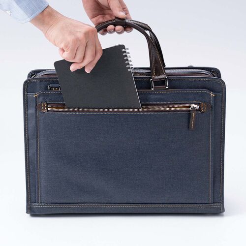 ビジネスバッグ（日本製・岡山デニム・2WAY・手持ち・肩掛け・ショルダー・防水加工生地・A4対応・14ポケット・ネイビー）