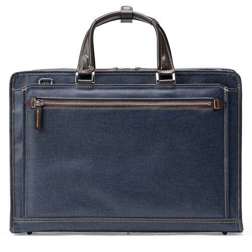 ビジネスバッグ（日本製・岡山デニム・2WAY・手持ち・肩掛け・ショルダー・防水加工生地・A4対応・14ポケット・ネイビー）