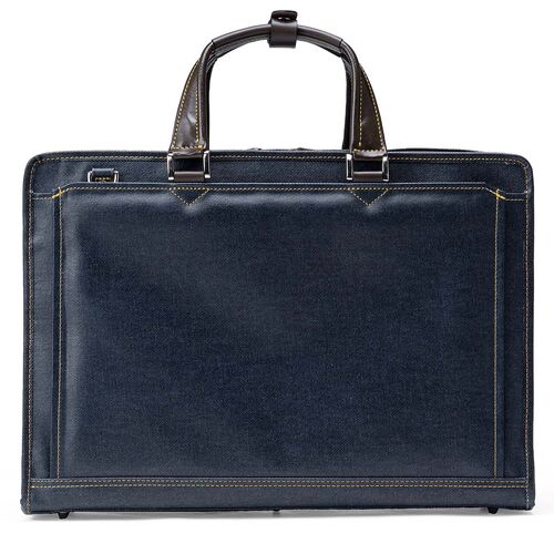 ビジネスバッグ（日本製・岡山デニム・2WAY・手持ち・肩掛け・ショルダー・防水加工生地・A4対応・14ポケット・ネイビー）