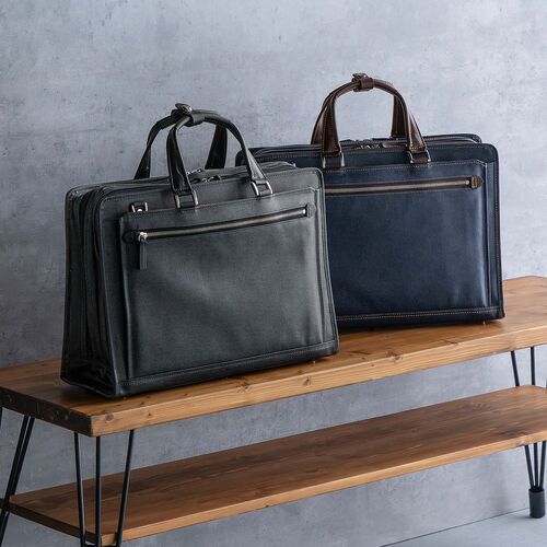 ビジネスバッグ（日本製・岡山デニム・2WAY・手持ち・肩掛け・ショルダー・防水加工生地・A4対応・14ポケット・ネイビー）