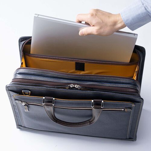 ビジネスバッグ（日本製・岡山デニム・2WAY・手持ち・肩掛け・ショルダー・防水加工生地・A4対応・14ポケット・ネイビー）