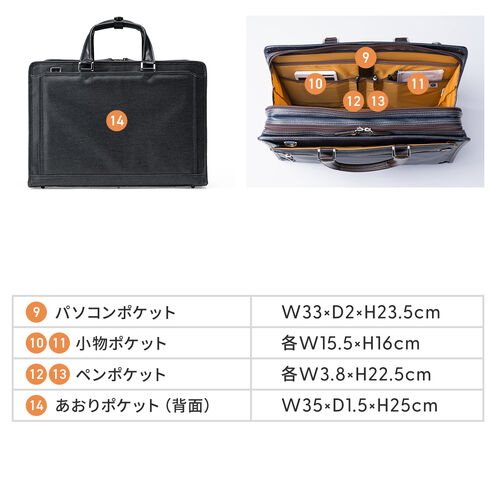 ビジネスバッグ（日本製・岡山デニム・2WAY・手持ち・肩掛け・ショルダー・防水加工生地・A4対応・14ポケット・ネイビー）
