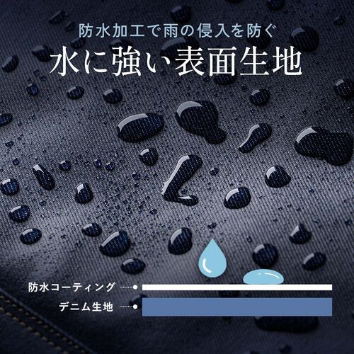 ビジネスリュック（日本製・岡山デニム・ボックスパック・スクエア形状・手持ち・防水加工生地・A4対応・12ポケット・通勤・通学・多機能・メンズ・ブラック）