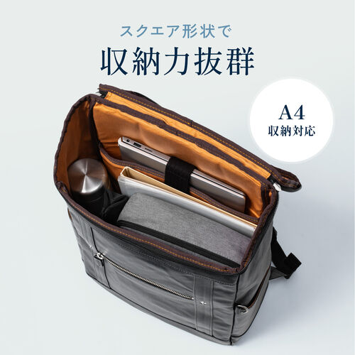 ビジネスリュック（日本製・岡山デニム・ボックスパック・スクエア形状・手持ち・防水加工生地・A4対応・12ポケット・通勤・通学・多機能・メンズ・ネイビー）