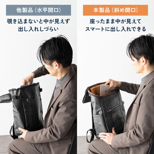 ビジネスリュック（日本製・岡山デニム・ボックスパック・スクエア形状・手持ち・防水加工生地・A4対応・12ポケット・通勤・通学・多機能・メンズ・ネイビー）