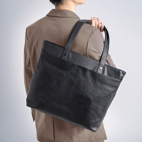 トートバッグ（本革・メンズ・レディース・通勤・ビジネス・おしゃれ・通学・A4・大きめ・レザー・ビジネスバッグ・ノートPC・ブラック）