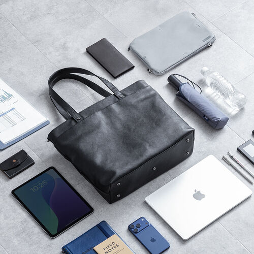 トートバッグ（本革・メンズ・レディース・通勤・ビジネス・おしゃれ・通学・A4・大きめ・レザー・ビジネスバッグ・ノートPC・ブラック）