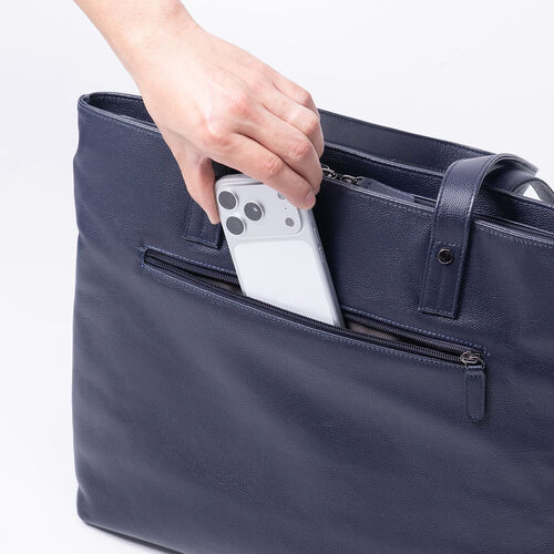 トートバッグ（本革・メンズ・レディース・通勤・ビジネス・おしゃれ・通学・A4・大きめ・レザー・ビジネスバッグ・ノートPC・ネイビー）