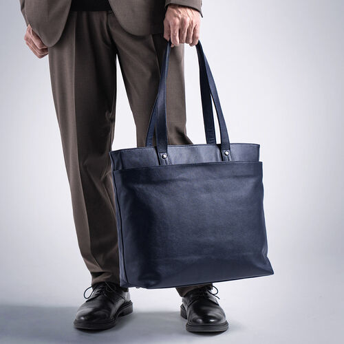 トートバッグ（本革・メンズ・レディース・通勤・ビジネス・おしゃれ・通学・A4・大きめ・レザー・ビジネスバッグ・ノートPC・ネイビー）